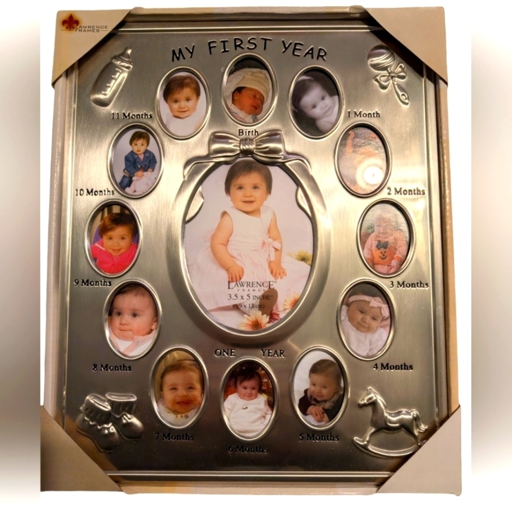 2/$20 NIB 11"x9" Baby's First Year frame silver/pewter